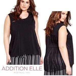 3X MICHEL Studio Black Sleeveless Top with High-low Hem and Sheer Pleated Back